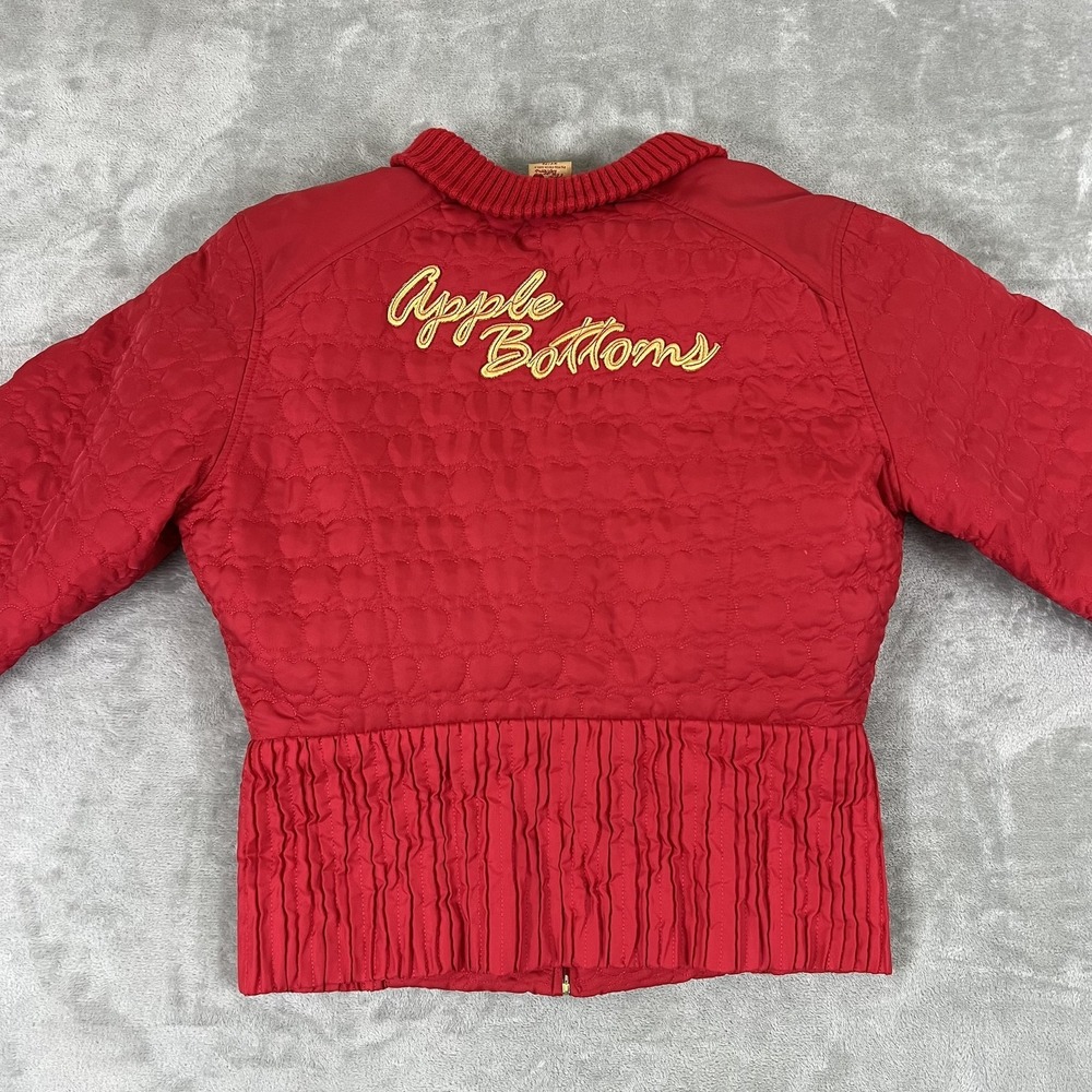 Apple Bottoms Jacket Womens Large Red Heart Quilted Down Bomber Logo Embroidery - Picture 12 of 12